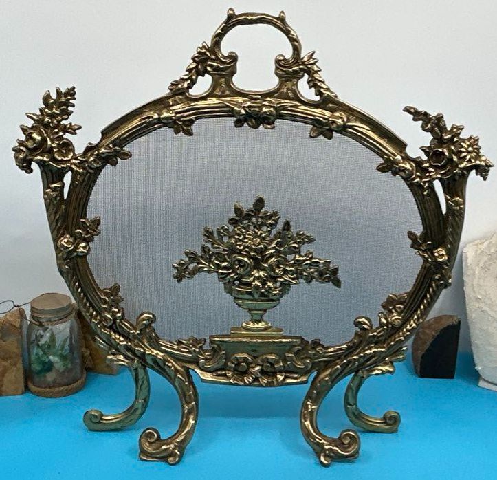 Antique 19th Century Louis XV Decorative Fireplace Screen Rococco Floral Bouquet