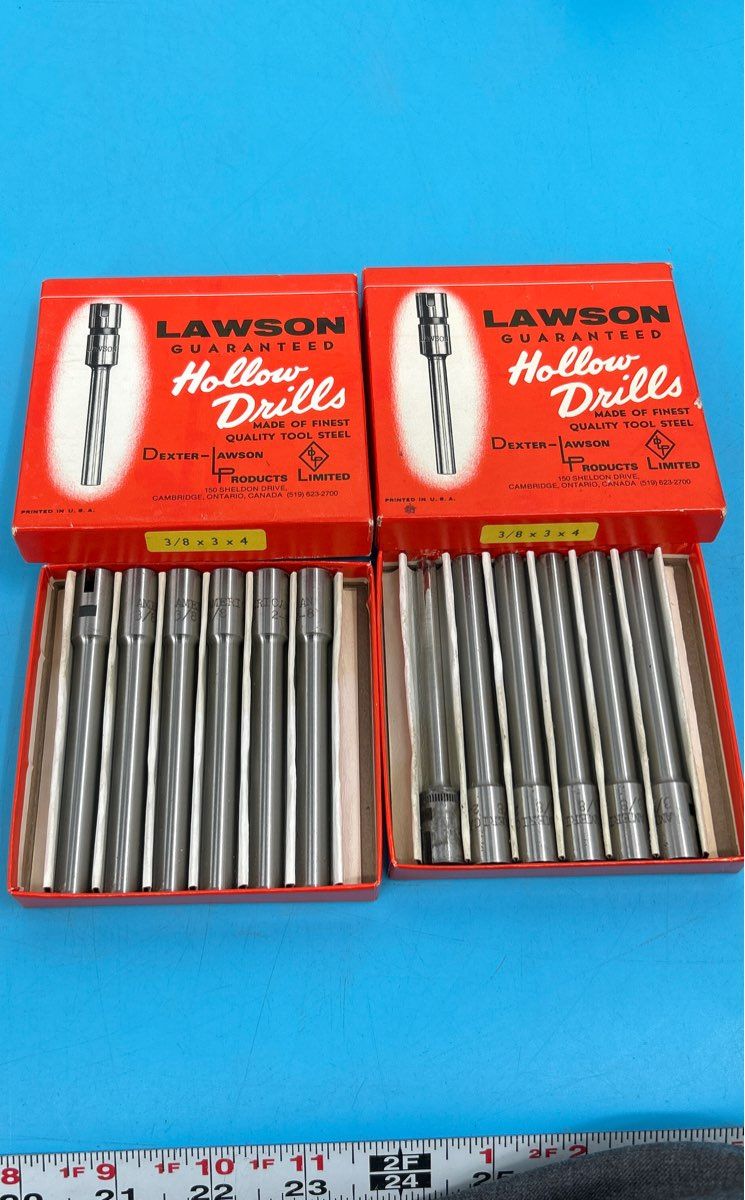 Vintage Dexter/Lawson Hollow Drillbits Set of 11 (3/8 2-8) and 1 Speed bit (1/4)