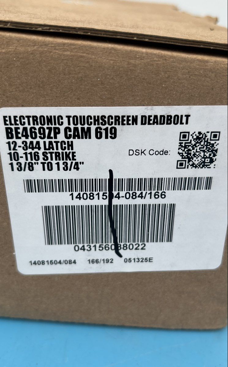 Schlage Electronic Touchscreen Deadbolt BE469ZP CAM 619 1-3/8” to 1-3/4”