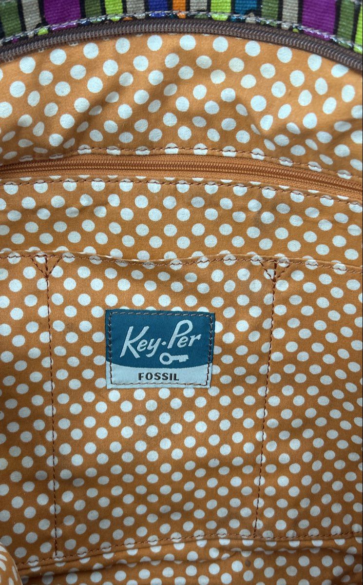 Fossil Genuine Leather Multicolor Tote Bag – Brown Trim Shoulder Purse