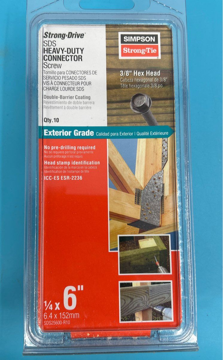 6Pack Simpson StrongTie HeavyDuty Connector Screw 10/box of 1/4”x6” SDS25600-R10