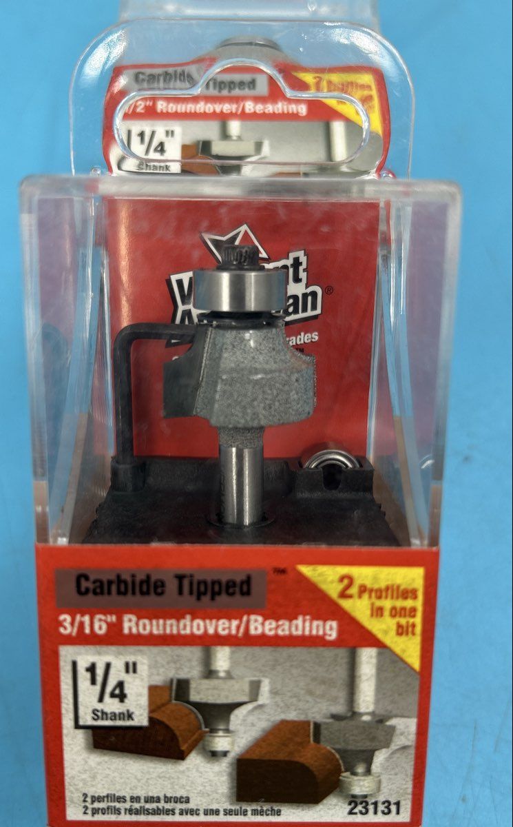 Carbide Tipped 1/4” shank 1/2” & 3/16” Roundover Beading models 23135, 23131