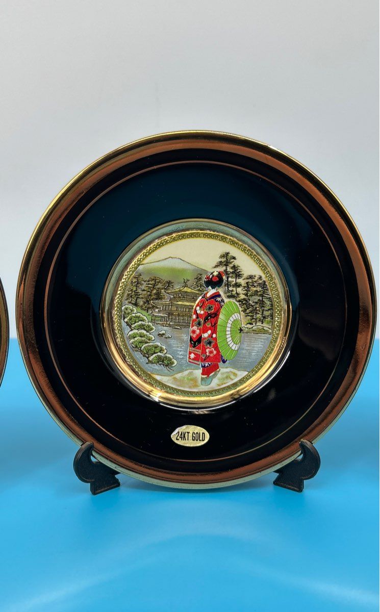 Set of 4 - Art of Chokin / Cloisonné - 24k Gold Edge Art Plates