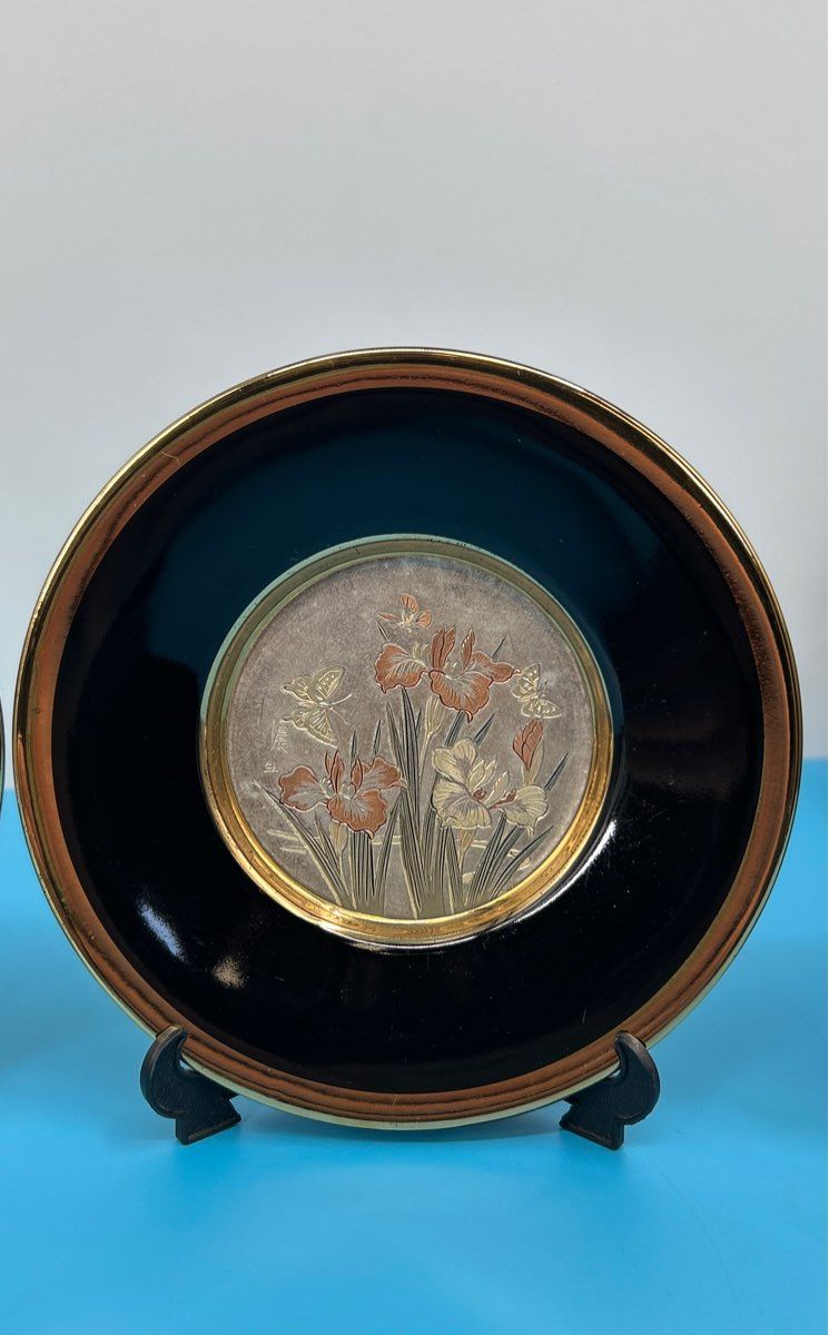 Set of 4 - Art of Chokin / Cloisonné - 24k Gold Edge Art Plates