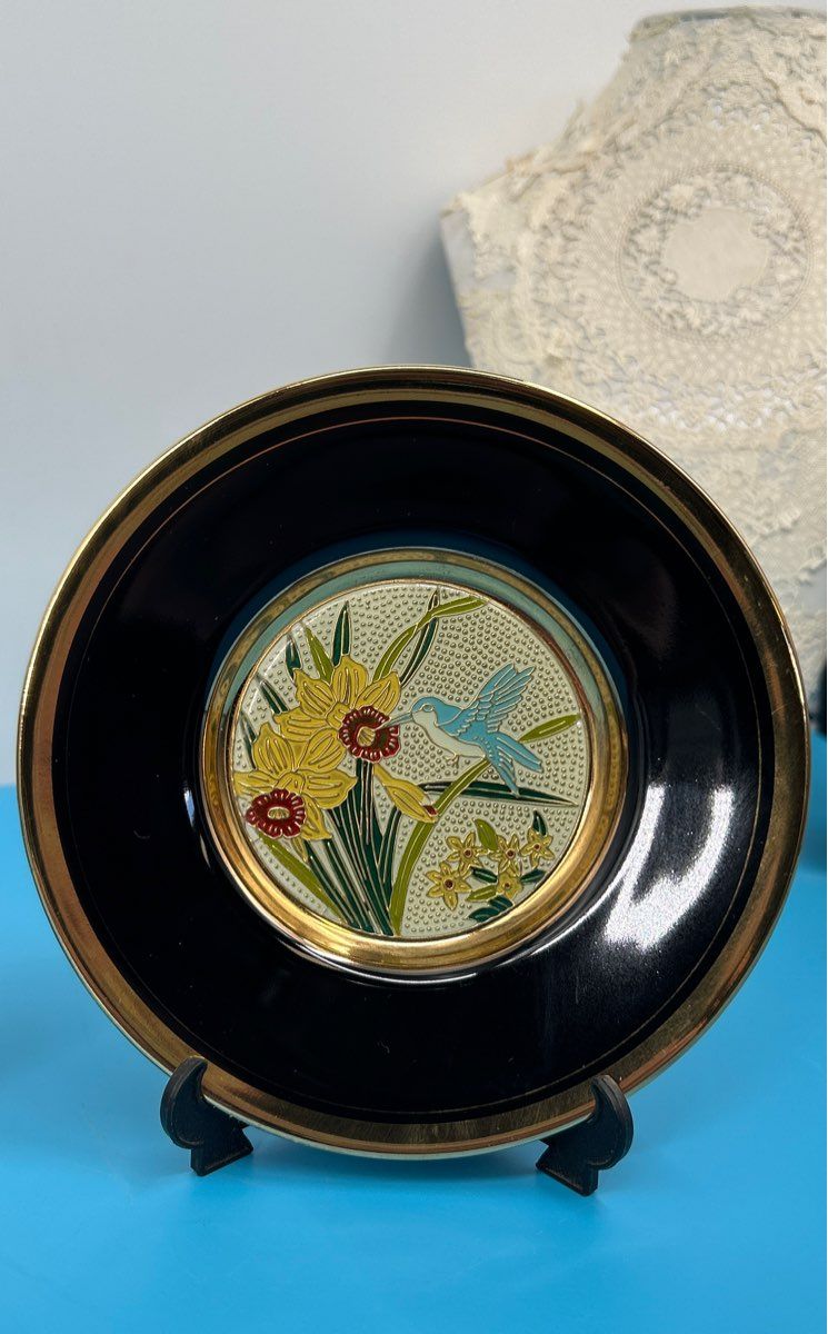 Set of 4 - Art of Chokin / Cloisonné - 24k Gold Edge Art Plates