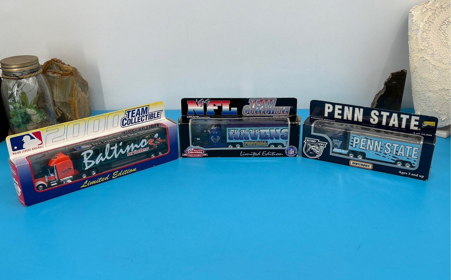 Set of 3 Collectible Die-Cast 18-Wheeler Trucks: Ravens, Orioles, Penn State