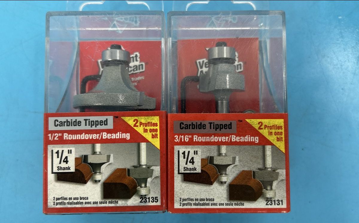 Carbide Tipped 1/4” shank 1/2” & 3/16” Roundover Beading models 23135, 23131