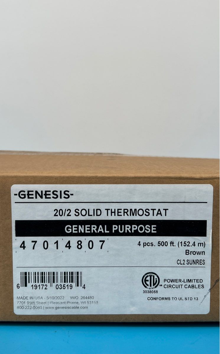 Genesis 20/2 Solid Thermostat General Purpose Wire 500ft roll, brown