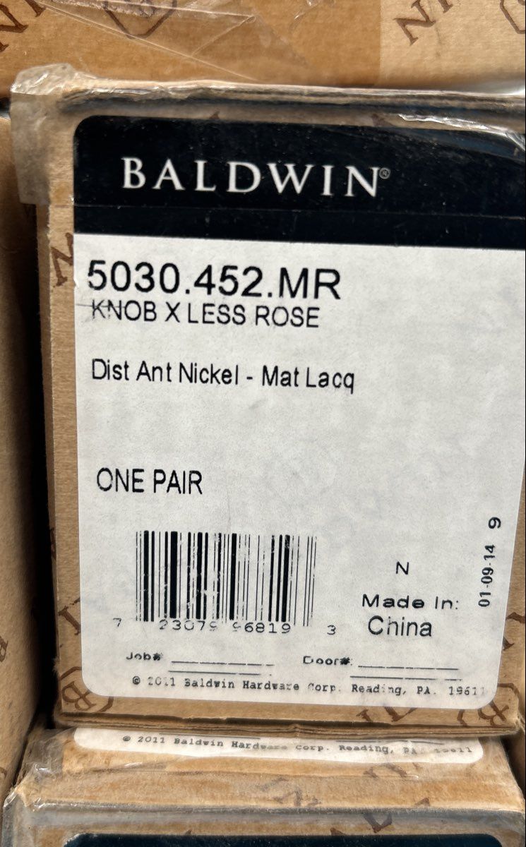 Baldwin Distressed Estate Passage Knobs Nickel model 5030.452.MR