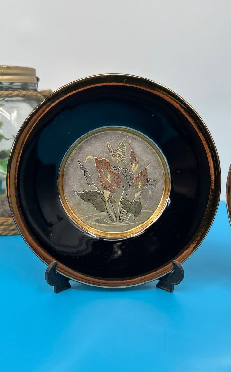 Set of 4 - Art of Chokin / Cloisonné - 24k Gold Edge Art Plates