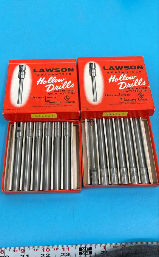 Vintage Dexter/Lawson Hollow Drillbits Set of 11 (3/8 2-8) and 1 Speed bit (1/4)