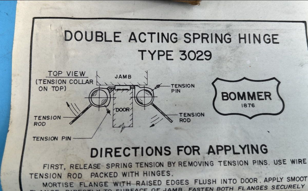 Bommer Brass Double Acting Spring Hinge Type 3029-6 for 1-1/4” to 1-3/4” doors