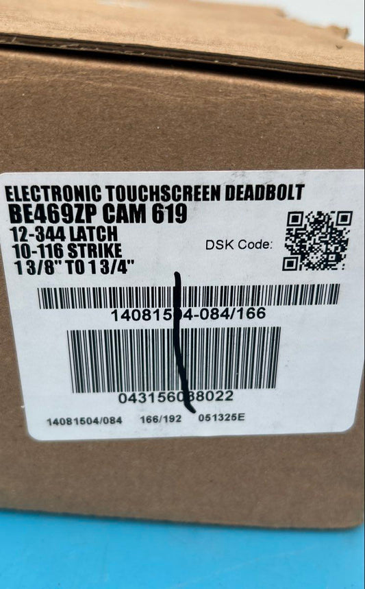Schlage Electronic Touchscreen Deadbolt BE469ZP CAM 619 1-3/8” to 1-3/4”