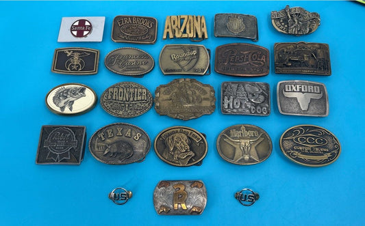 Lot of 21 - Vintage Belt Buckle Collection sterling silver, solid brass, + more