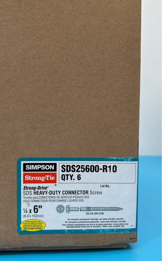 6Pack Simpson StrongTie HeavyDuty Connector Screw 10/box of 1/4”x6” SDS25600-R10