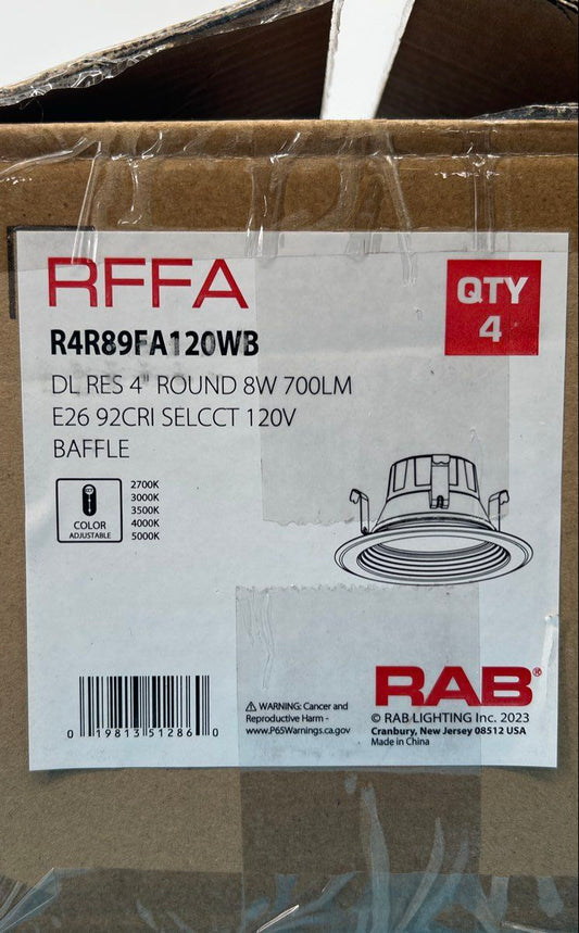 Box of 4 - RAB 4” LED Retrofit Recessed Downlight R4R89FA120WB