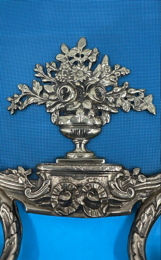 Antique 19th Century Louis XV Decorative Fireplace Screen Rococco Floral Bouquet