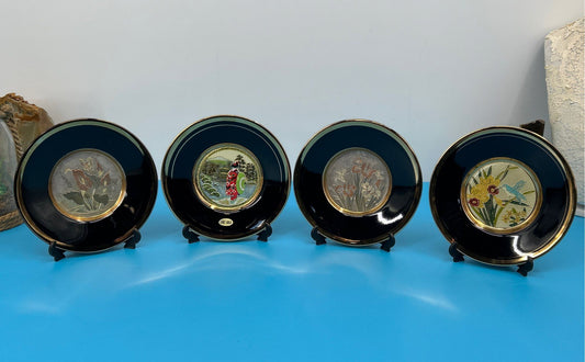 Set of 4 - Art of Chokin / Cloisonné - 24k Gold Edge Art Plates
