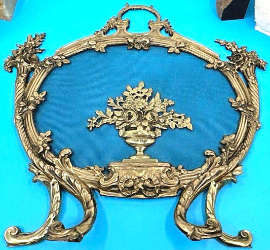 Antique 19th Century Louis XV Decorative Fireplace Screen Rococco Floral Bouquet
