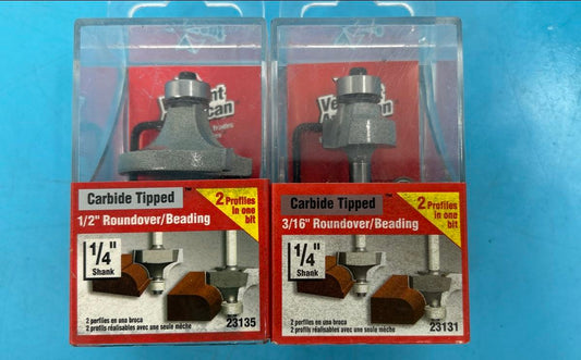 Carbide Tipped 1/4” shank 1/2” & 3/16” Roundover Beading models 23135, 23131