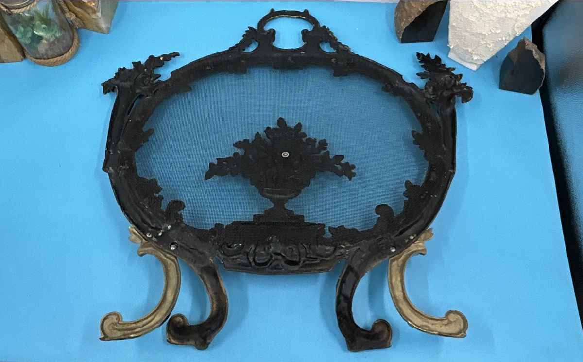 Antique 19th Century Louis XV Decorative Fireplace Screen Rococco Floral Bouquet